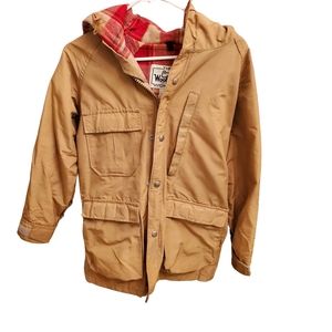 Woolrich Tan and Plaid Lined Parka Jacket